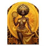 Orisha Oshun With Mirror African Goddess - Asymmetric Metal Wall Art