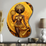 Orisha Oshun With Mirror African Goddess - Asymmetric Metal Wall Art