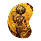 Orisha Oshun With Mirror African Goddess - Asymmetric Metal Wall Art