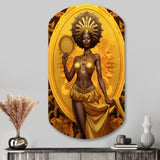 Orisha Oshun With Mirror African Goddess - Asymmetric Metal Wall Art