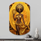 Orisha Oshun With Mirror African Goddess - Asymmetric Metal Wall Art