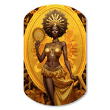 Orisha Oshun With Mirror African Goddess - Asymmetric Metal Wall Art