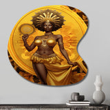 Orisha Oshun With Mirror African Goddess - Asymmetric Metal Wall Art