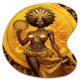 Orisha Oshun With Mirror African Goddess - Asymmetric Metal Wall Art