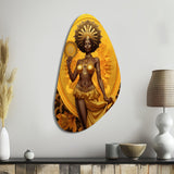 Orisha Oshun With Mirror African Goddess - Asymmetric Metal Wall Art