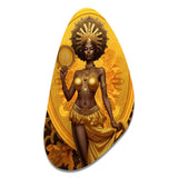 Orisha Oshun With Mirror African Goddess - Asymmetric Metal Wall Art