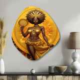 Orisha Oshun With Mirror African Goddess - Asymmetric Metal Wall Art