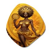 Orisha Oshun With Mirror African Goddess - Asymmetric Metal Wall Art