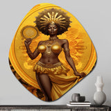 Orisha Oshun With Mirror African Goddess - Asymmetric Metal Wall Art