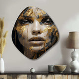 Glam Sensuality Woman Portrait Black Gold - Asymmetric Metal Wall Art