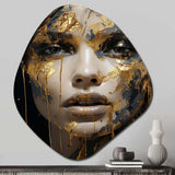 Glam Sensuality Woman Portrait Black Gold - Asymmetric Metal Wall Art