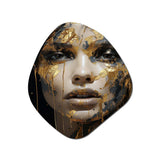 Glam Sensuality Woman Portrait Black Gold - Asymmetric Metal Wall Art