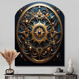 Gold And Teal 3D Flowers Ancient Seal - Asymmetric Metal Wall Art