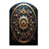 Gold And Teal 3D Flowers Ancient Seal - Asymmetric Metal Wall Art