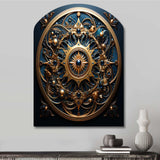 Gold And Teal 3D Flowers Ancient Seal - Asymmetric Metal Wall Art