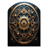 Gold And Teal 3D Flowers Ancient Seal - Asymmetric Metal Wall Art