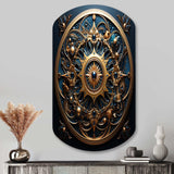 Gold And Teal 3D Flowers Ancient Seal - Asymmetric Metal Wall Art