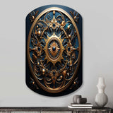 Gold And Teal 3D Flowers Ancient Seal - Asymmetric Metal Wall Art