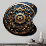 Gold And Teal 3D Flowers Ancient Seal - Asymmetric Metal Wall Art