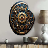 Gold And Teal 3D Flowers Ancient Seal - Asymmetric Metal Wall Art