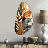 Funky Foliage In Terracotta Tones - Asymmetric Metal Wall Art