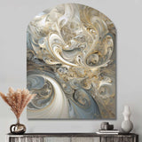 Fractal Whirl In Retro Gold And White - Asymmetric Metal Wall Art