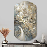 Fractal Whirl In Retro Gold And White - Asymmetric Metal Wall Art