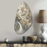 Fractal Whirl In Retro Gold And White - Asymmetric Metal Wall Art