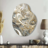 Fractal Whirl In Retro Gold And White - Asymmetric Metal Wall Art