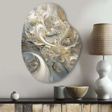 Fractal Whirl In Retro Gold And White - Asymmetric Metal Wall Art