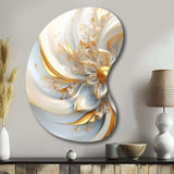 Whirling While Glam Fractals In Gold And White I - Asymmetric Metal Wall Art