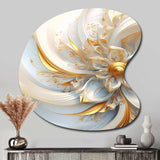 Whirling While Glam Fractals In Gold And White I - Asymmetric Metal Wall Art