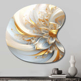 Whirling While Glam Fractals In Gold And White I - Asymmetric Metal Wall Art