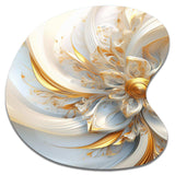 Whirling While Glam Fractals In Gold And White I - Asymmetric Metal Wall Art