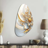 Whirling While Glam Fractals In Gold And White I - Asymmetric Metal Wall Art