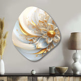 Whirling While Glam Fractals In Gold And White I - Asymmetric Metal Wall Art