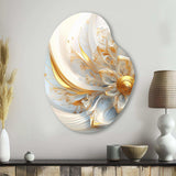 Whirling While Glam Fractals In Gold And White I - Asymmetric Metal Wall Art