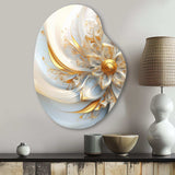 Whirling While Glam Fractals In Gold And White I - Asymmetric Metal Wall Art