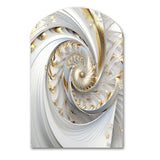 Whirling While Glam Fractals In Gold And White III - Asymmetric Metal Wall Art