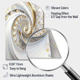 Whirling While Glam Fractals In Gold And White III - Asymmetric Metal Wall Art