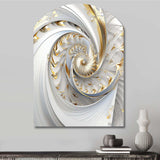 Whirling While Glam Fractals In Gold And White III - Asymmetric Metal Wall Art