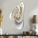 Whirling While Glam Fractals In Gold And White III - Asymmetric Metal Wall Art