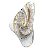 Whirling While Glam Fractals In Gold And White III - Asymmetric Metal Wall Art