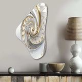 Whirling While Glam Fractals In Gold And White III - Asymmetric Metal Wall Art