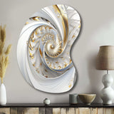 Whirling While Glam Fractals In Gold And White III - Asymmetric Metal Wall Art