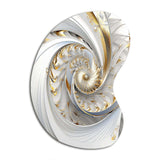 Whirling While Glam Fractals In Gold And White III - Asymmetric Metal Wall Art