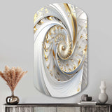 Whirling While Glam Fractals In Gold And White III - Asymmetric Metal Wall Art