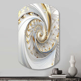 Whirling While Glam Fractals In Gold And White III - Asymmetric Metal Wall Art