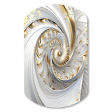 Whirling While Glam Fractals In Gold And White III - Asymmetric Metal Wall Art