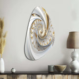 Whirling While Glam Fractals In Gold And White III - Asymmetric Metal Wall Art